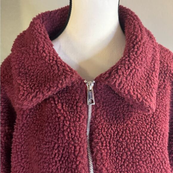 Hot Topic Burgundy Teddy Jacket Zip Front | Size S - Picture 5 of 7
